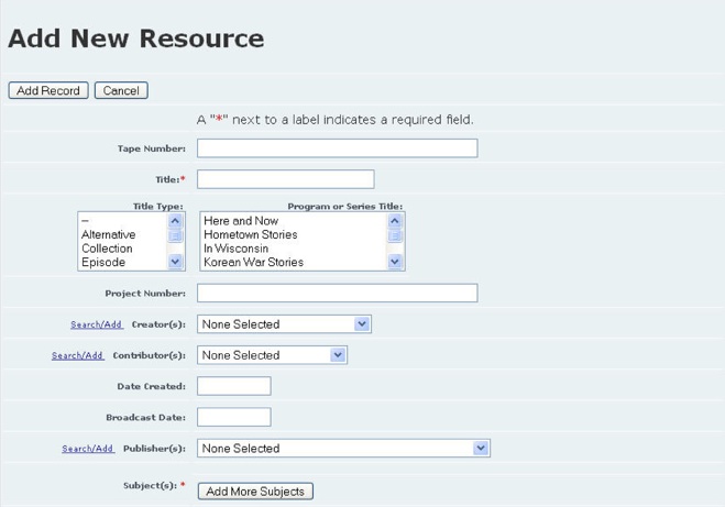 Media Library Online Data Entry Screen 1